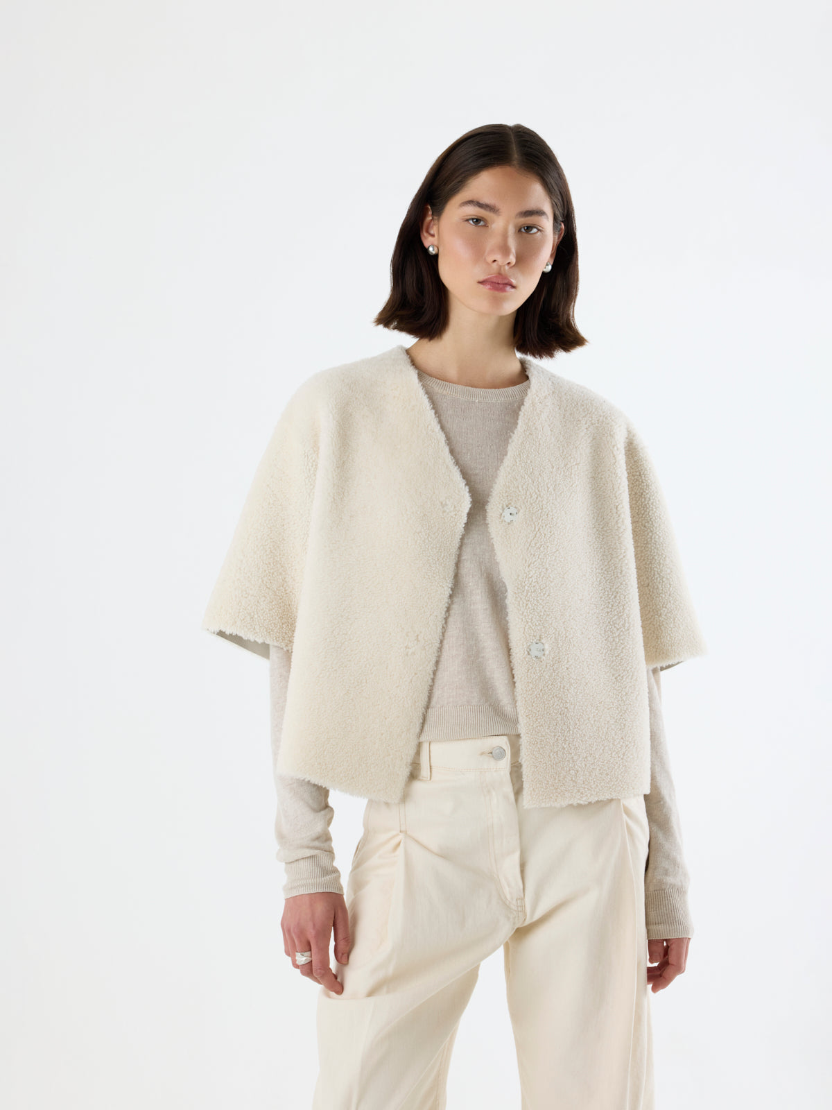 Short Sleeve Shearling Cardigan
