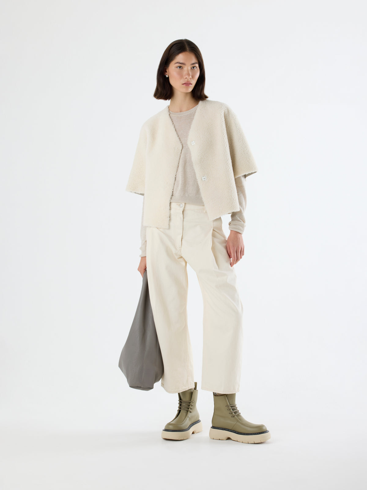 Short Sleeve Shearling Cardigan