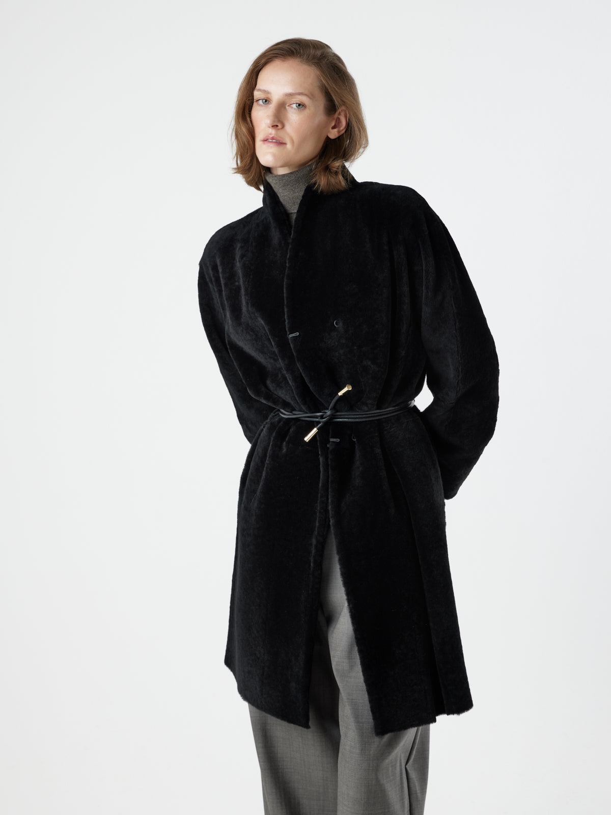 Stand Collar Shearling Coat