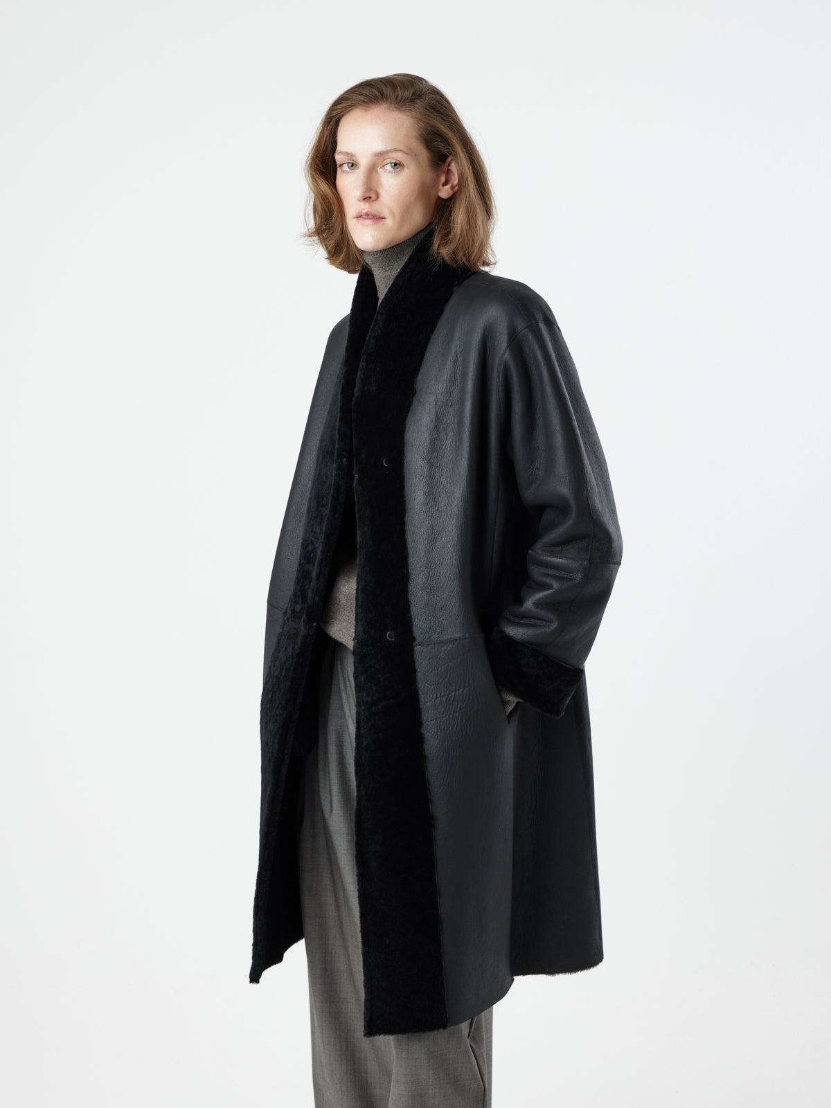 Stand Collar Shearling Coat