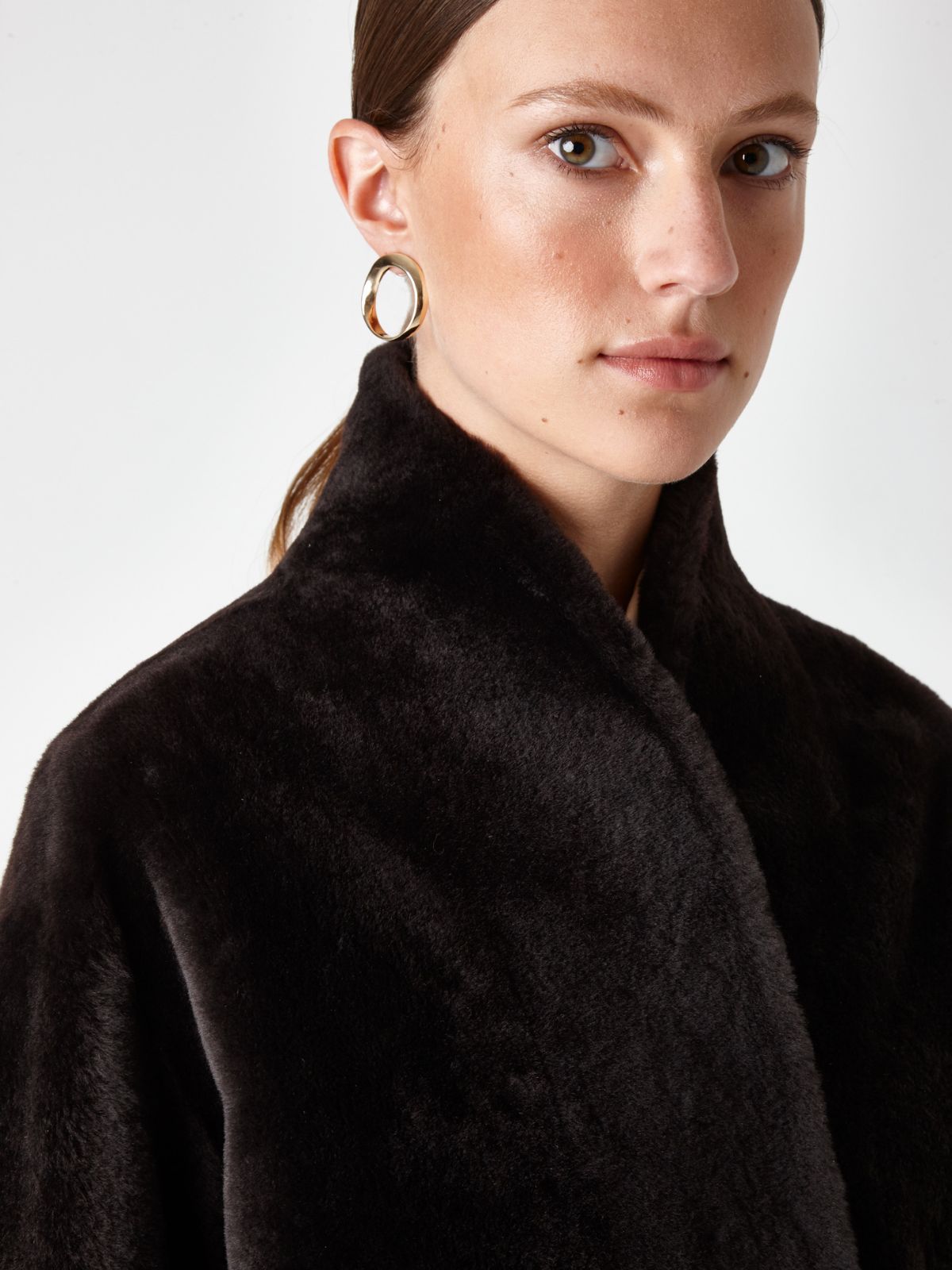 Stand Collar Long Shearling Coat