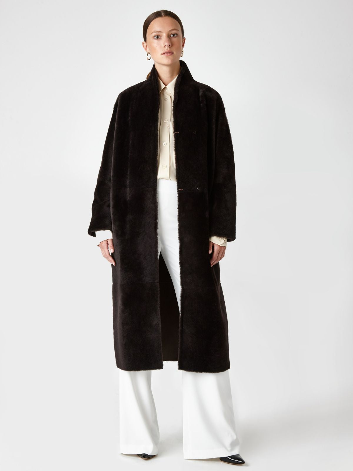 Stand Collar Long Shearling Coat