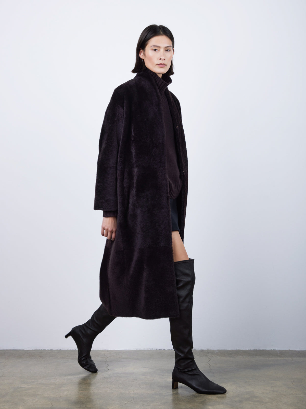 Stand Collar Long Shearling Coat