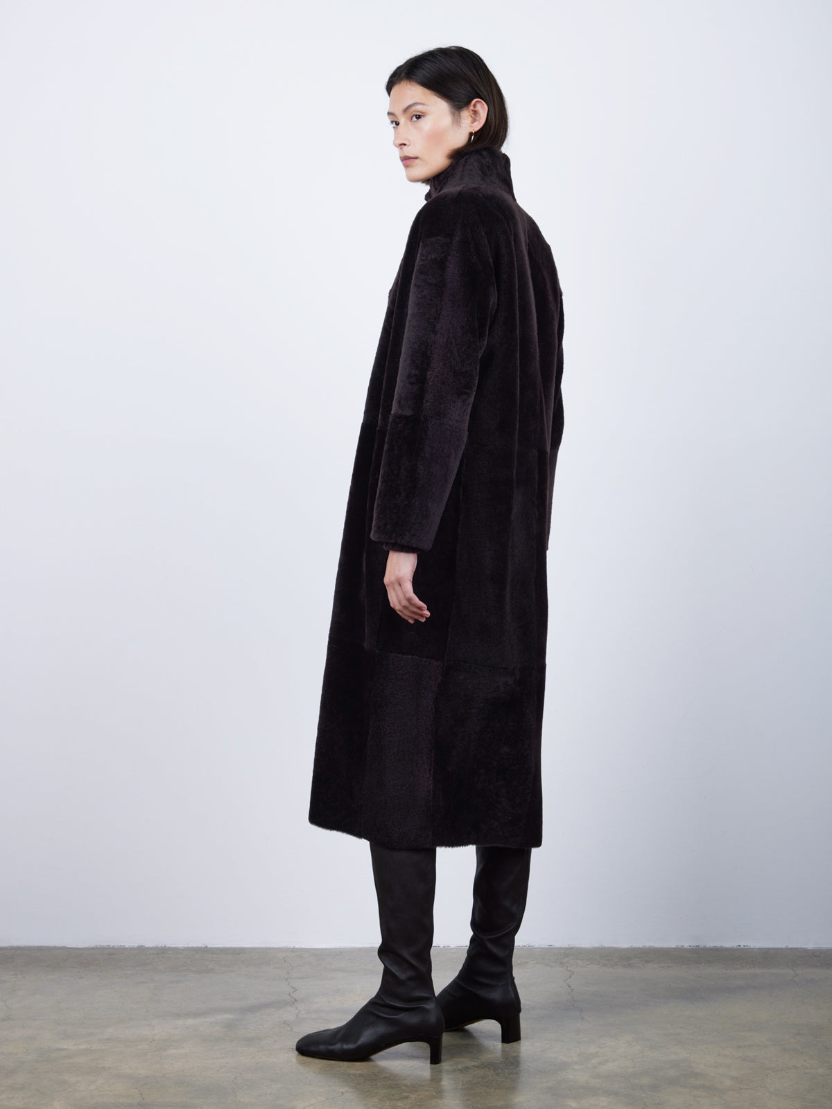 Stand Collar Long Shearling Coat