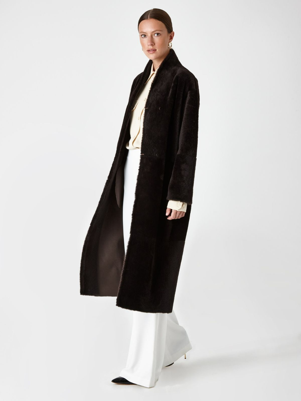 Stand Collar Long Shearling Coat