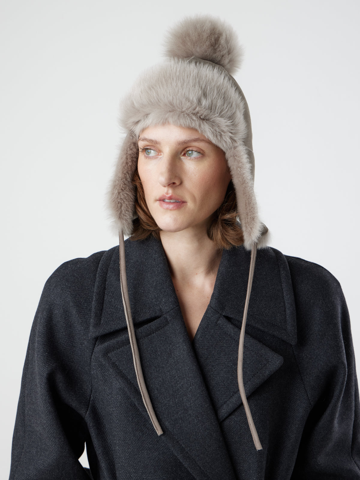 Shearling Pom Pom Trapper hat
