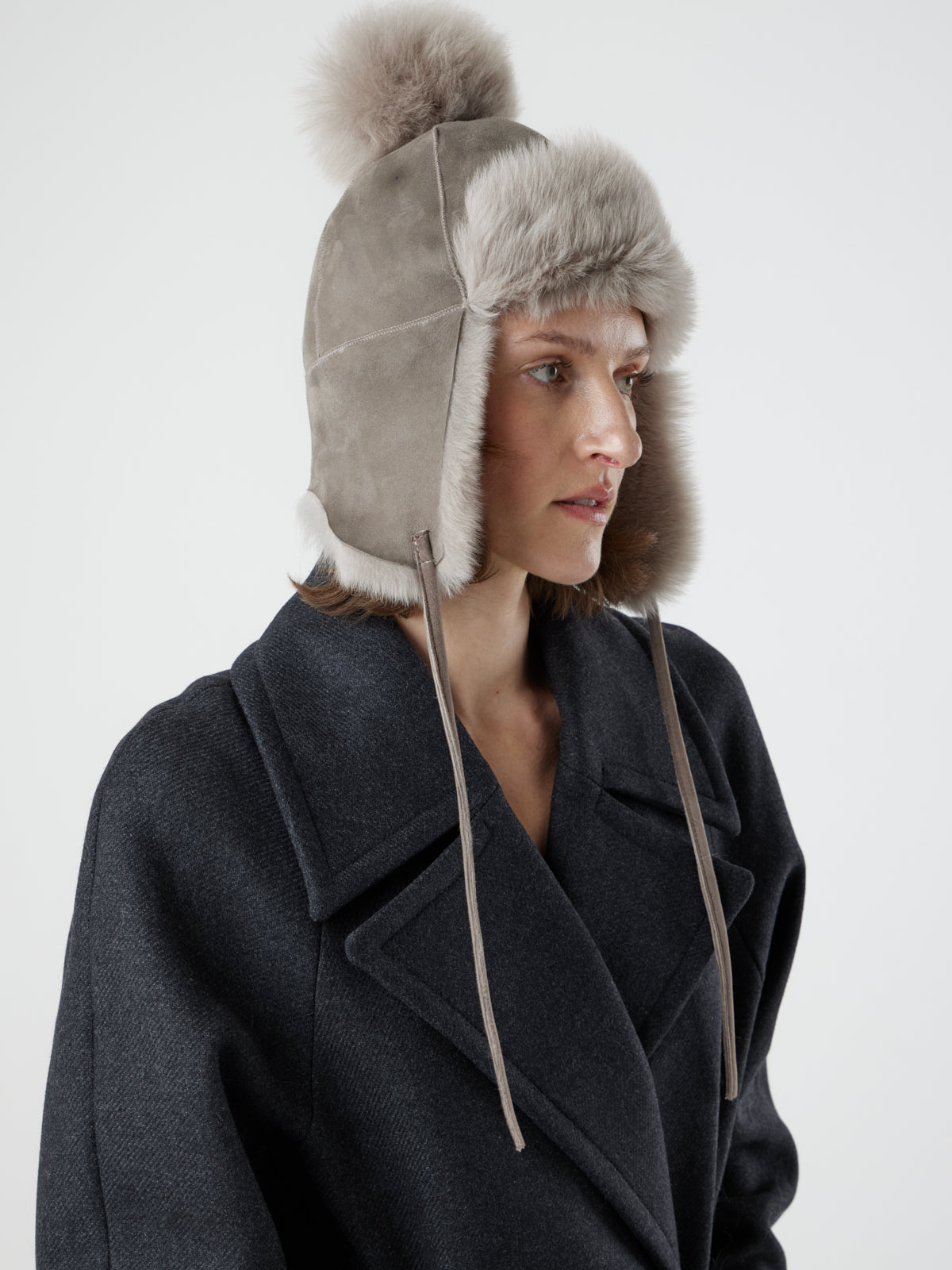 Shearling Pom Pom Trapper hat
