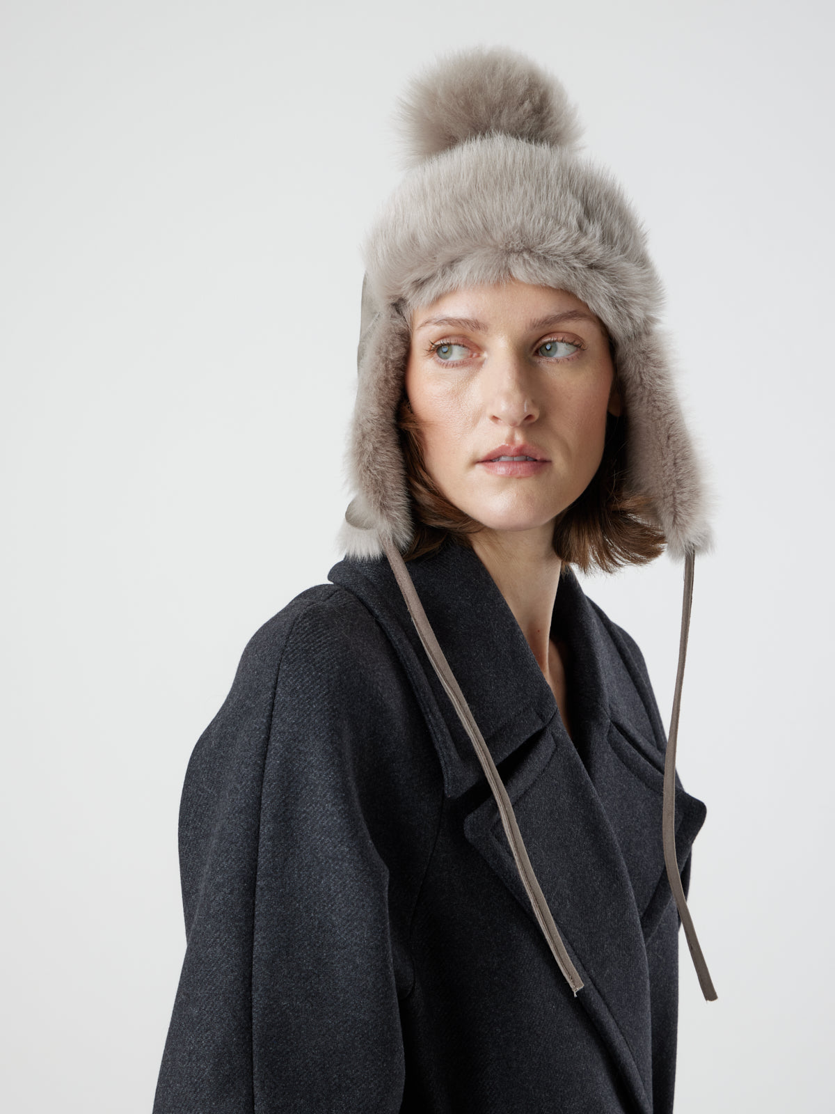 Shearling Pom Pom Trapper hat