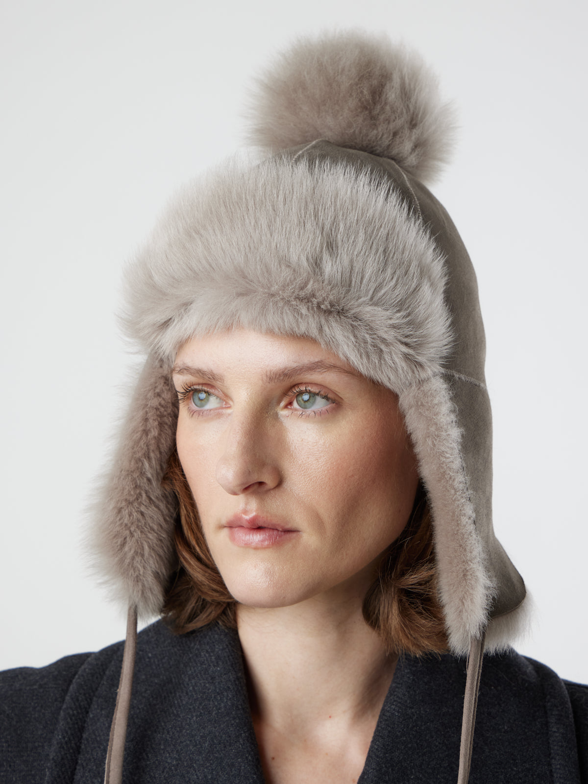 Shearling Pom Pom Trapper hat