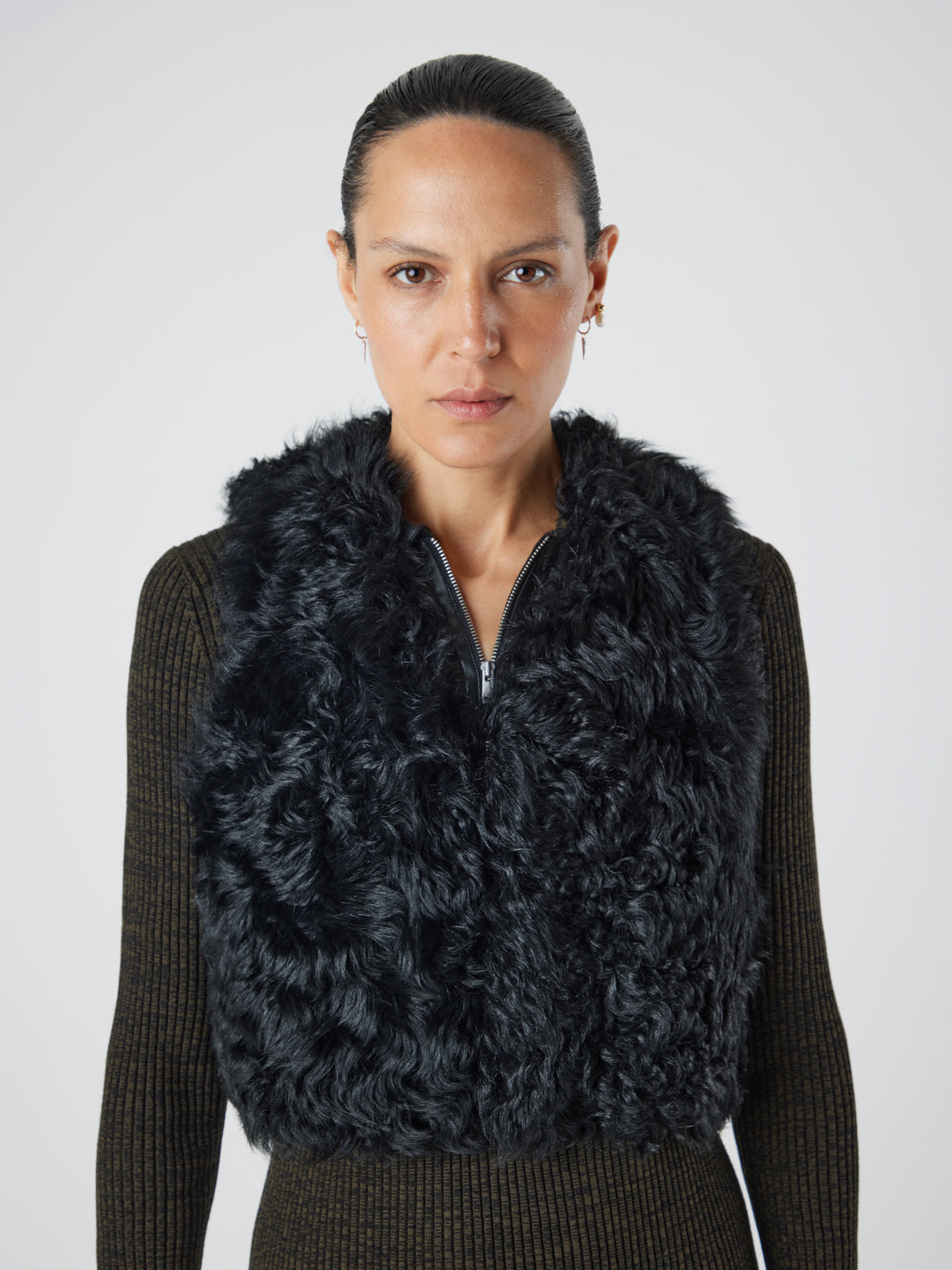 V Neck Black Cropped Shearling Gilet | Womens | Gushlow & Cole - crop gilet