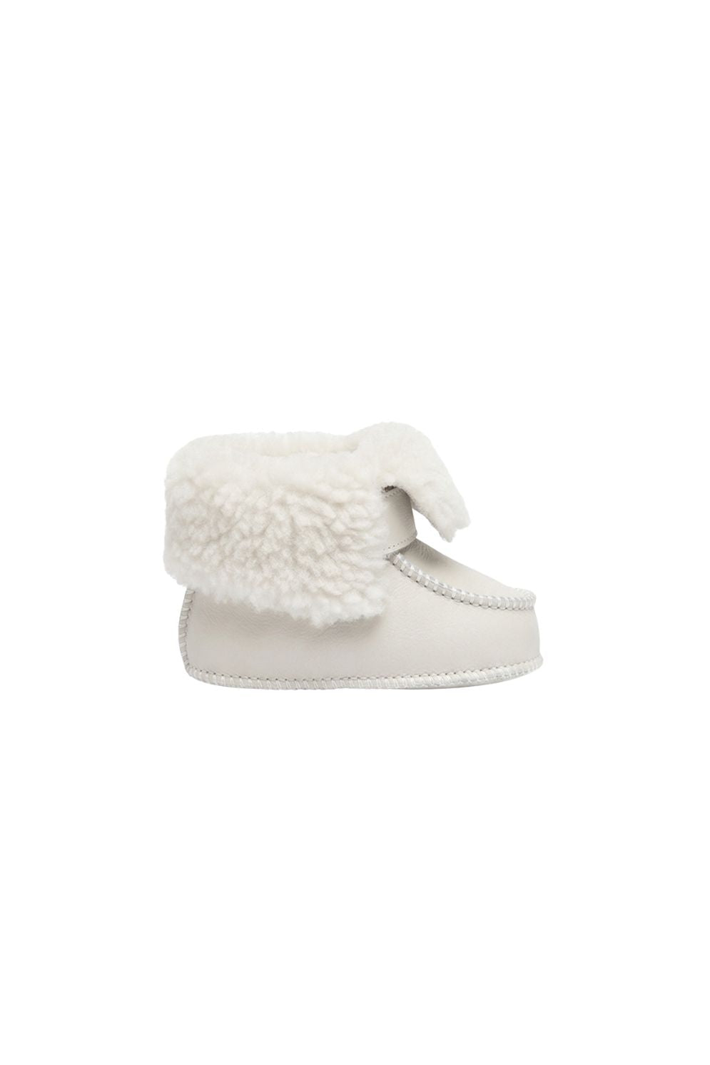 kids white sheepskin baby boots on white background by gushlow & cole - side view