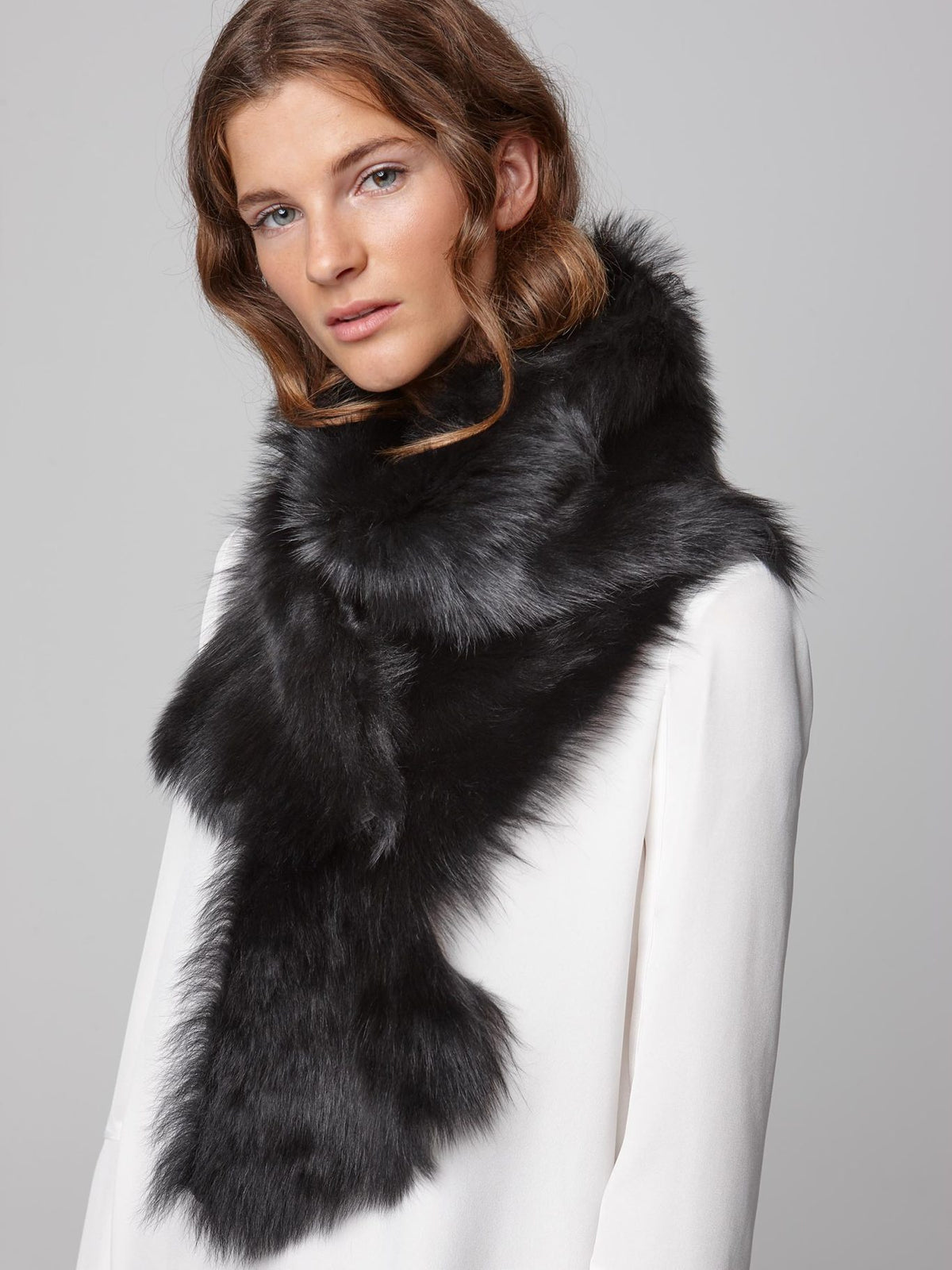 black long shearling scarf with detachable leather belt - women | gushlow and cole - cell image 4