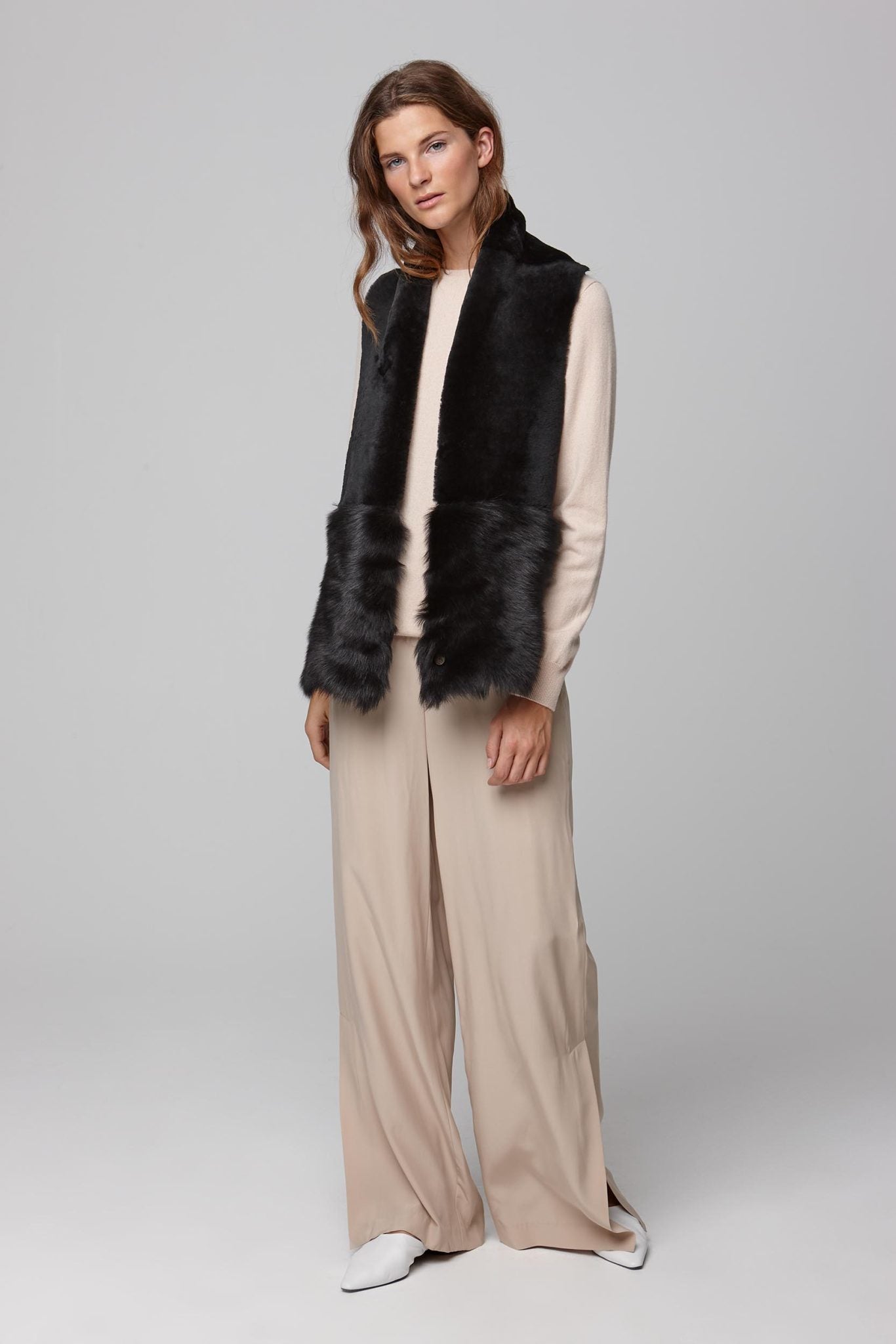 black shearling baby mixed texture scarf - women | gushlow and cole - cell image 1