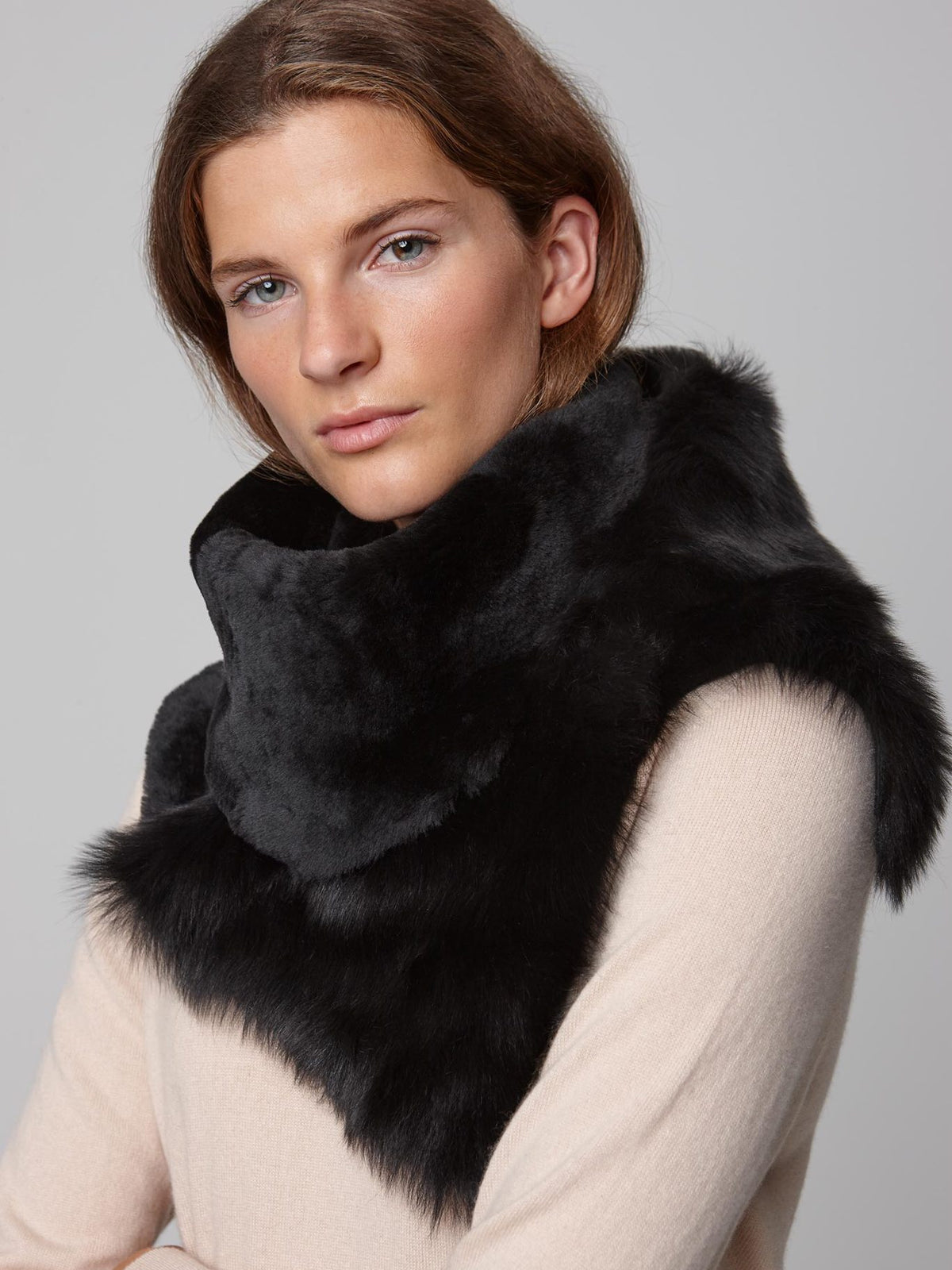 black shearling baby mixed texture scarf - women | gushlow and cole - cell image 3
