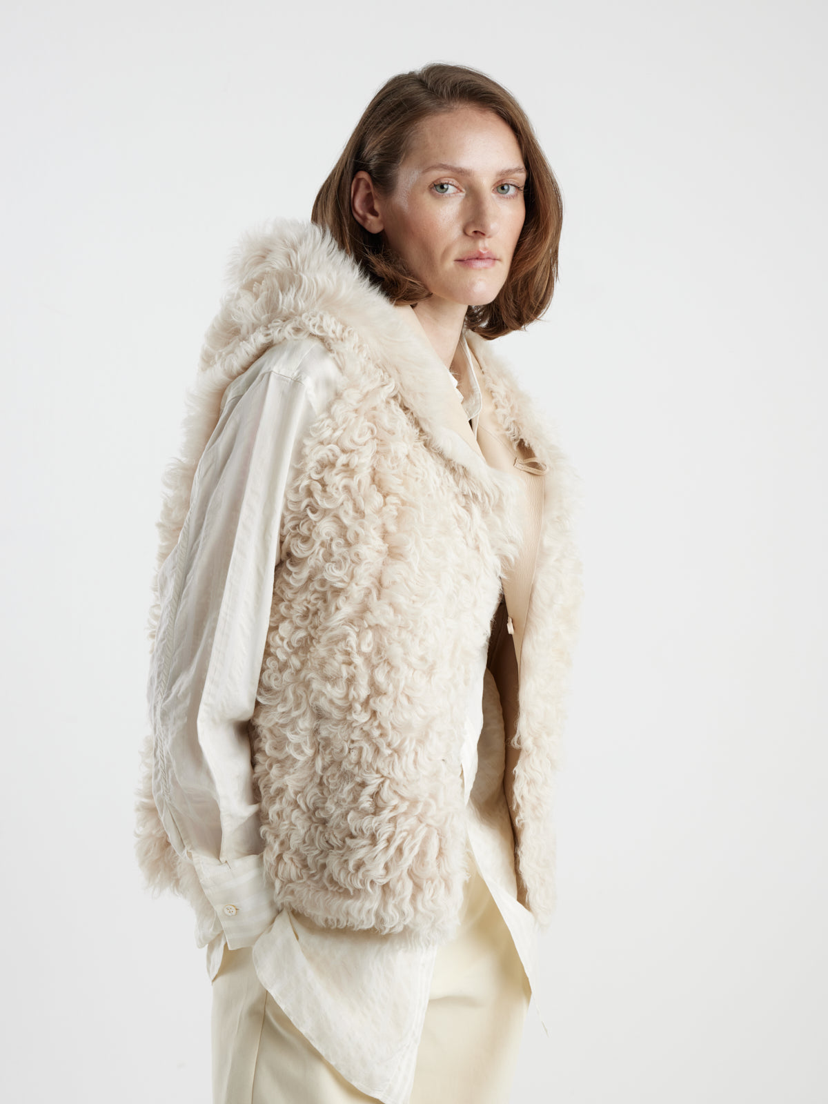 Hooded Curly Toscana Shearling Gilet