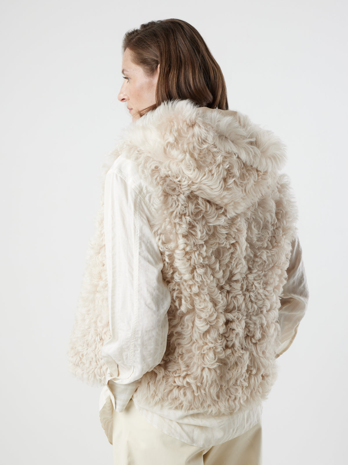 Hooded Curly Toscana Shearling Gilet