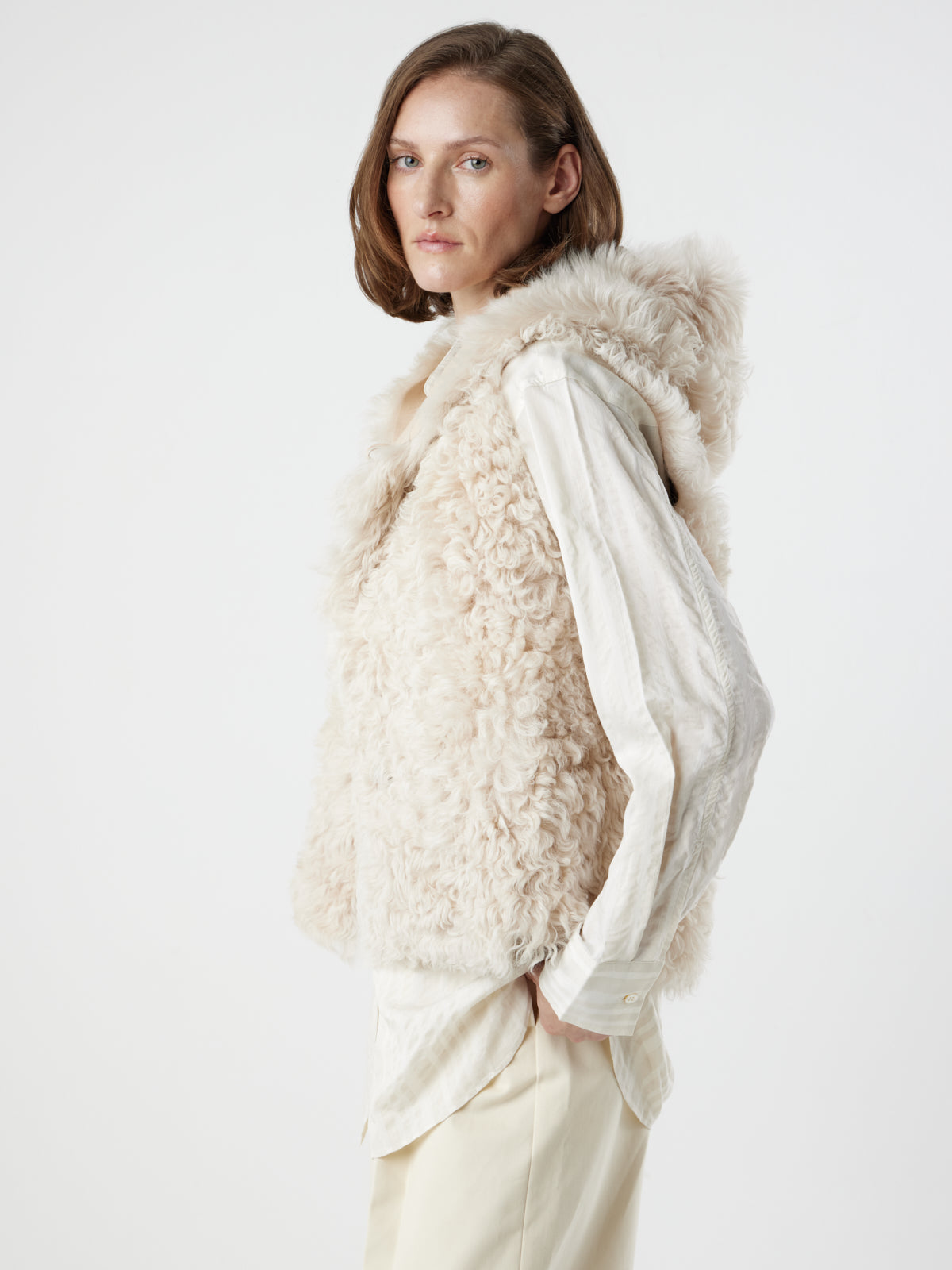 Hooded Curly Toscana Shearling Gilet
