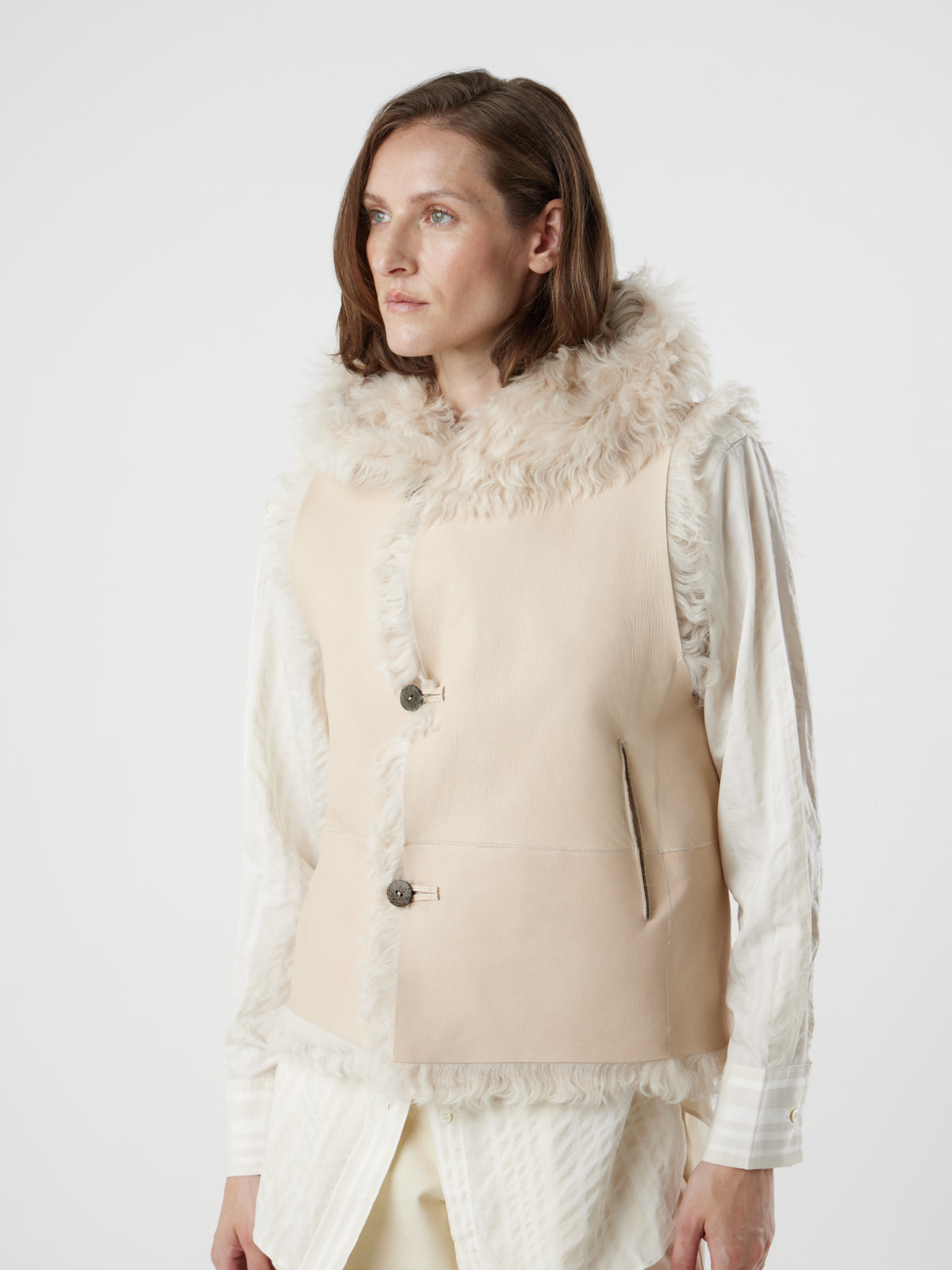 Hooded Curly Toscana Shearling Gilet