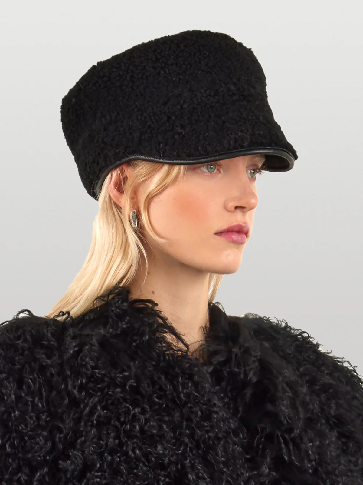 leather trimmed black shearling cap - women | gushlow and cole - side