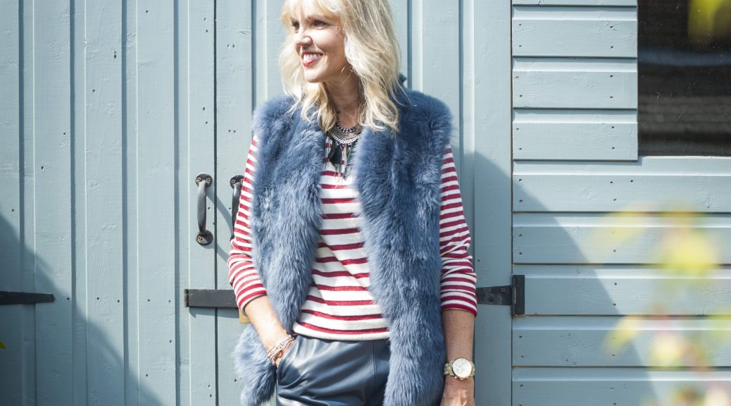 lynne meek wearing denim knit back gilet by gate