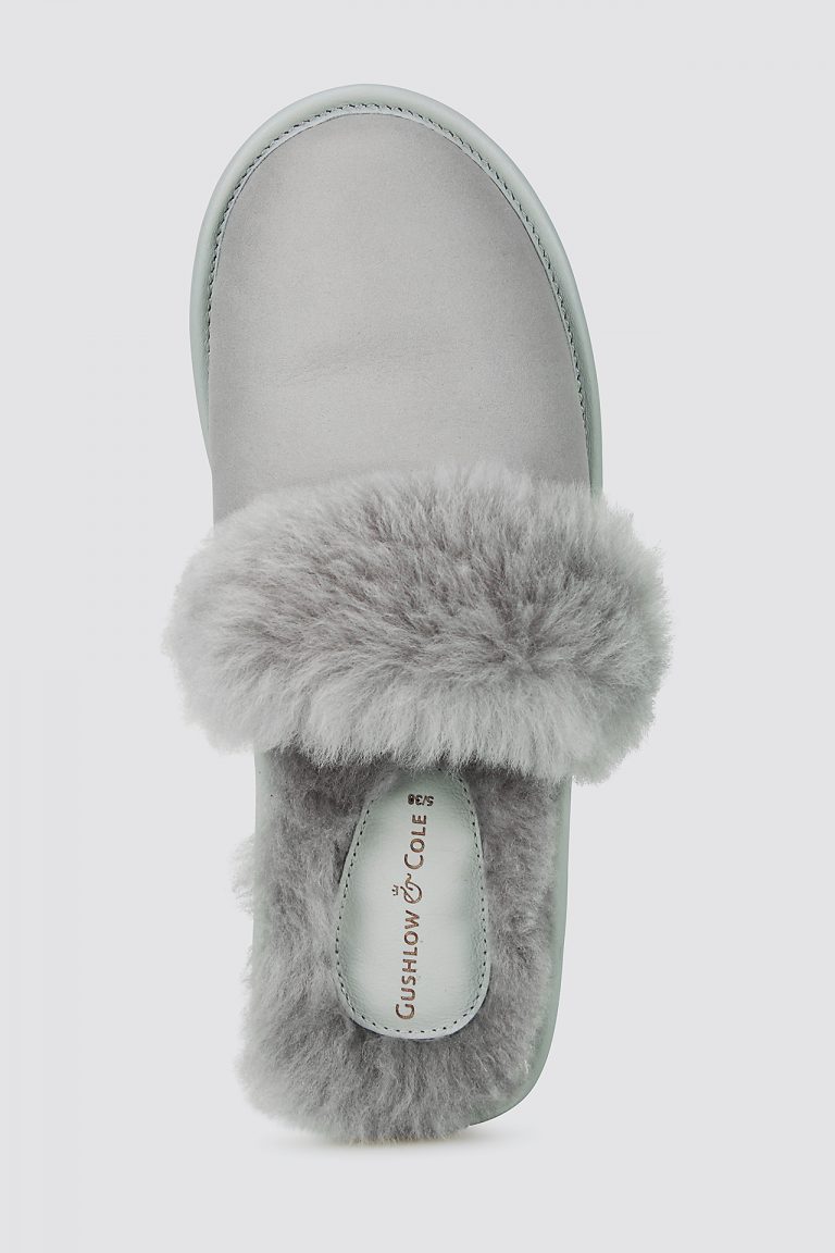 grey shearling travel slider slippers - women | gushlow and cole - cell image 3