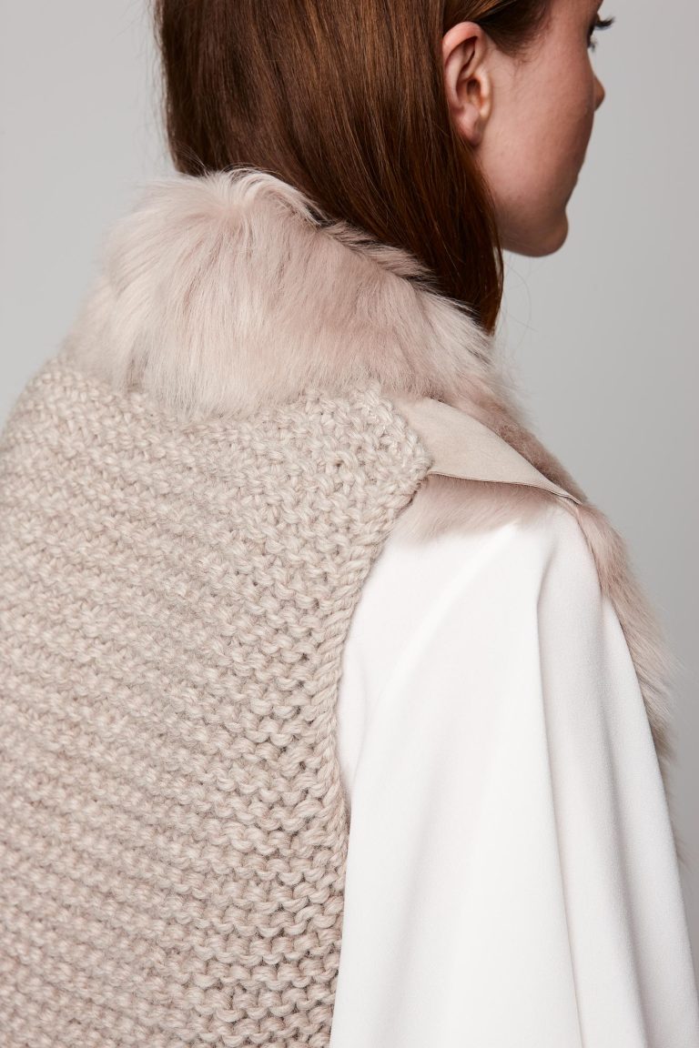 shearling and hand knit gilet in beige - women | gushlow and cole - cell image 5