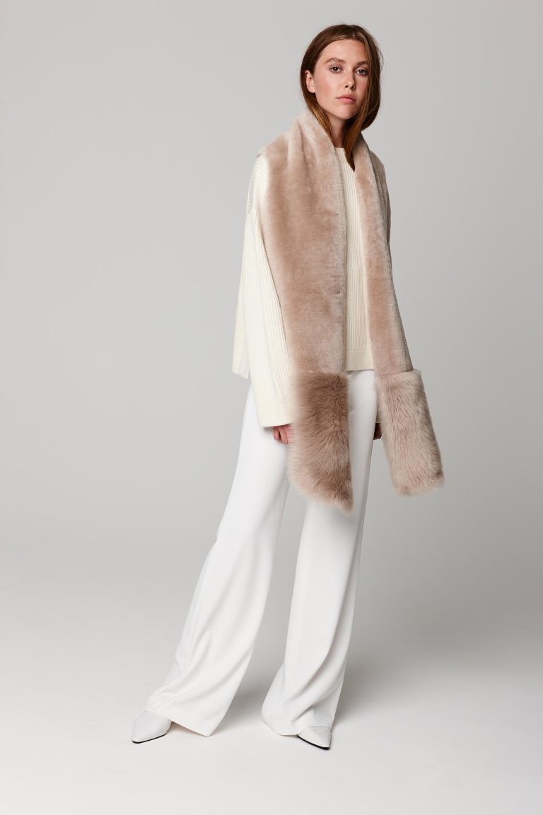 beige shearling mixed texture scarf - women | gushlow and cole - cell image 1