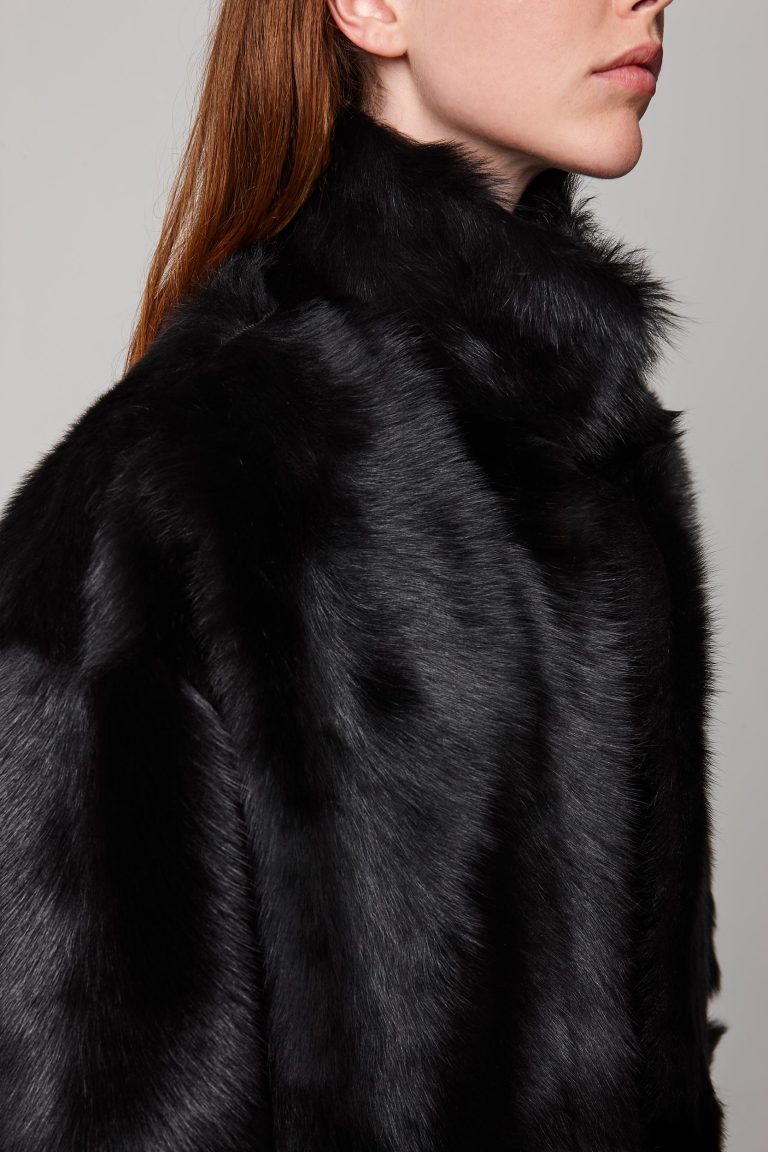 funnel collar shearling jacket in black - women | gushlow and cole - cell image 2