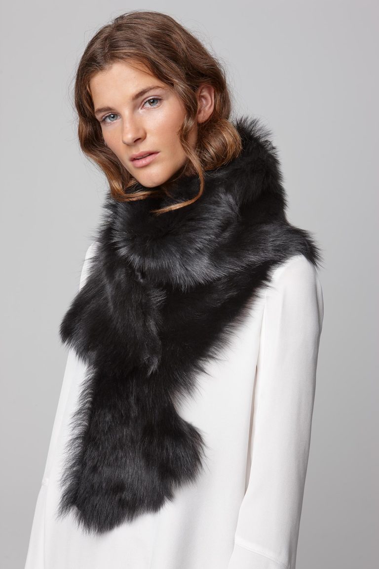 black long shearling scarf with detachable leather belt - women | gushlow and cole - cell image 4