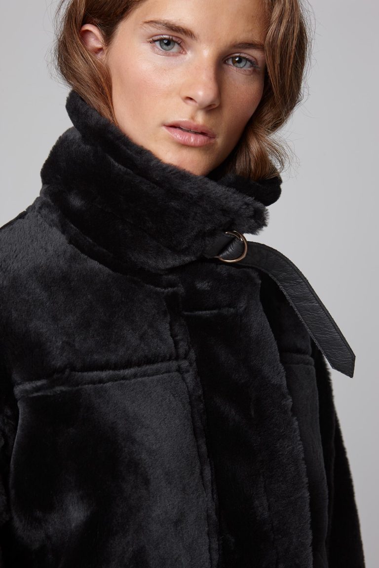 leather trim shearling aviator jacket in black - women | gushlow and cole - cell image 5