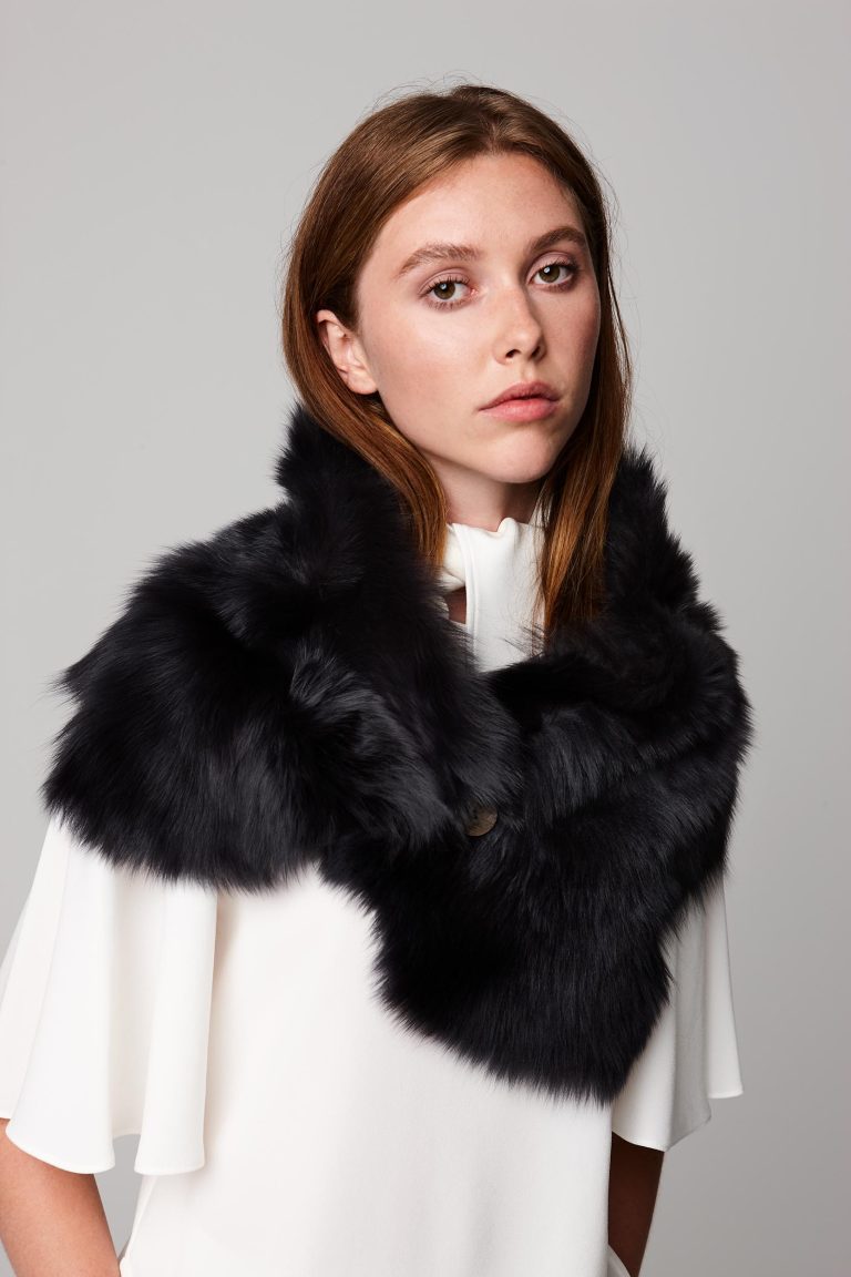 two button shearling snood scarf in dark grey - women | gushlow and cole - cell image 2