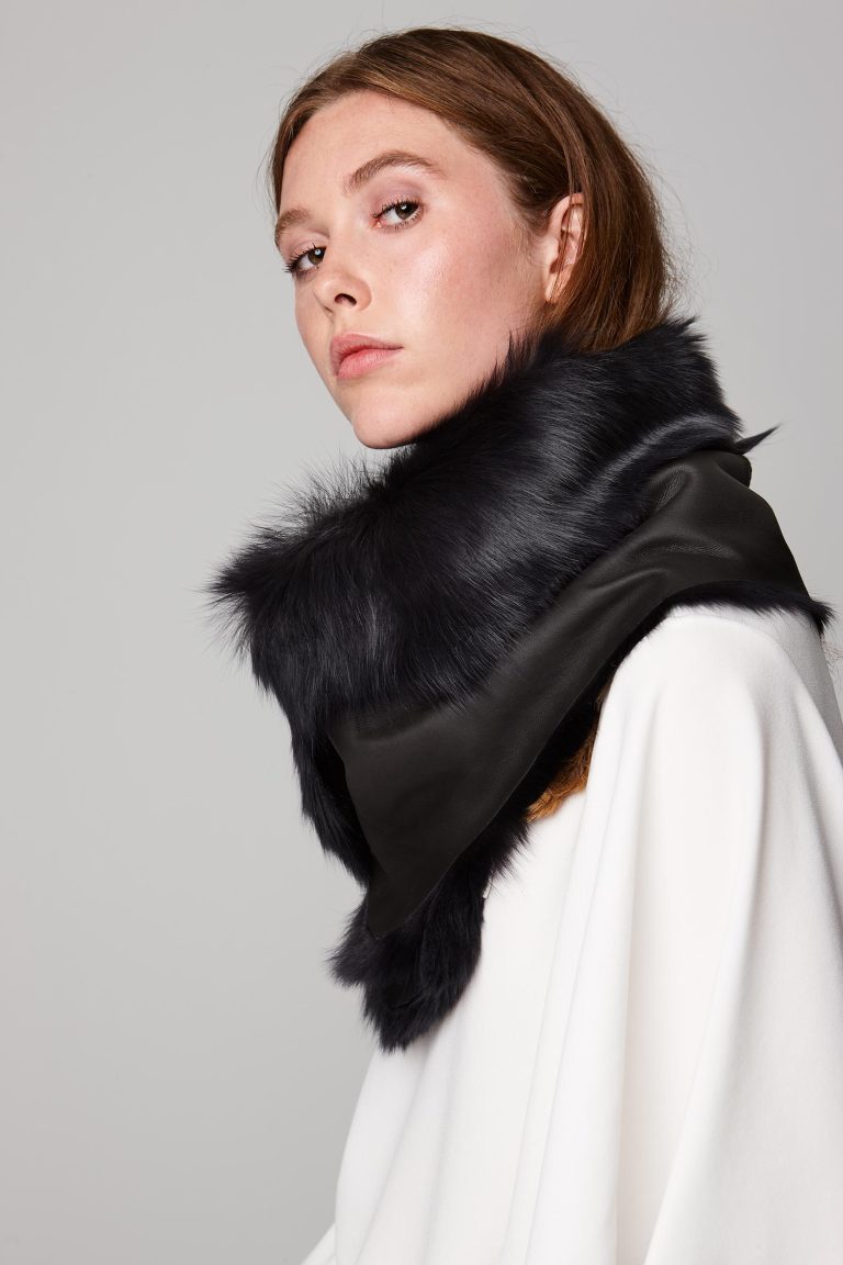 two button shearling snood scarf in dark grey - women | gushlow and cole - cell image 1