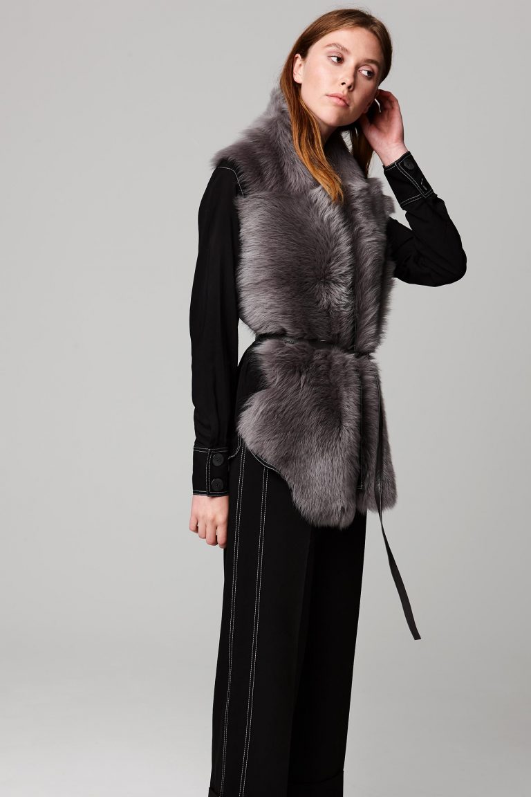 grey long shearling scarf with detachable leather belt - women | gushlow and cole - cell image 1