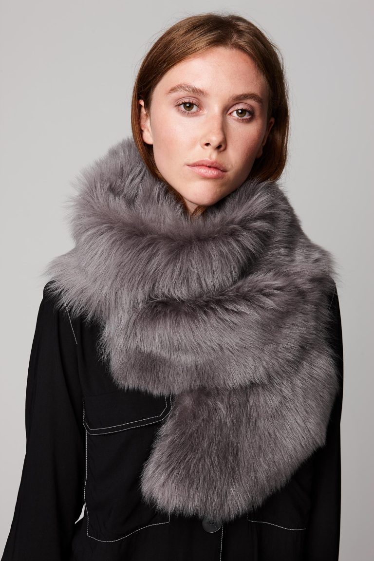 grey long shearling scarf with detachable leather belt - women | gushlow and cole - cell image 4