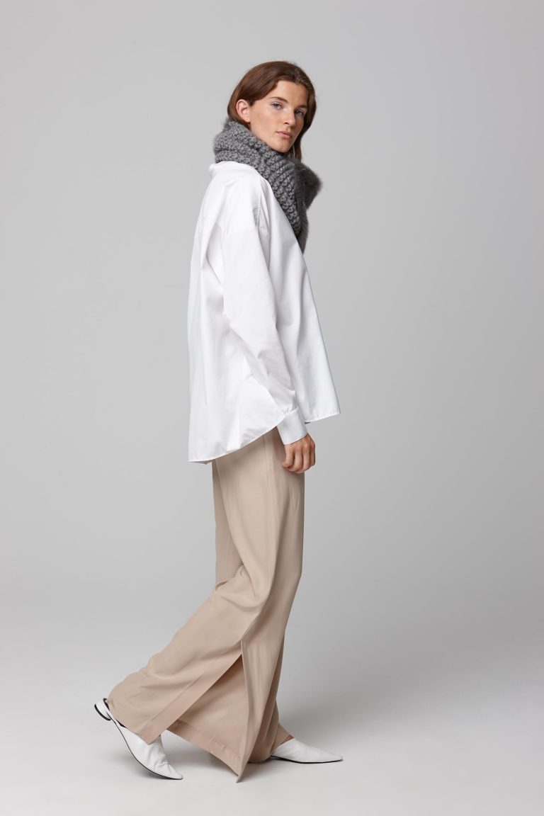 shearling and hand knit snood in grey - women | gushlow and cole - cell image 2
