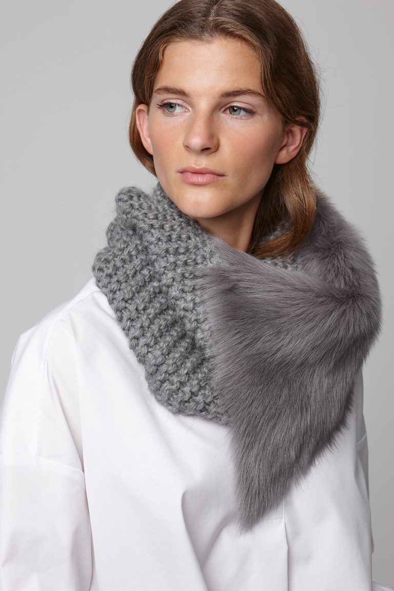 shearling and hand knit snood in grey - women | gushlow and cole - cell image 3