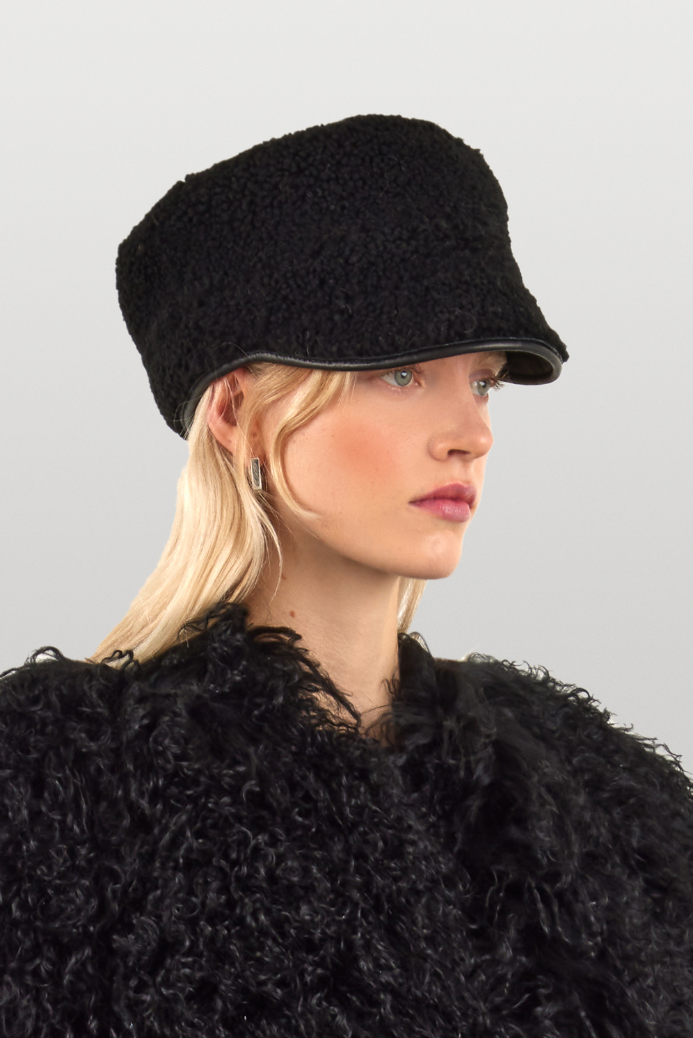 leather trimmed black shearling cap - women | gushlow and cole - side