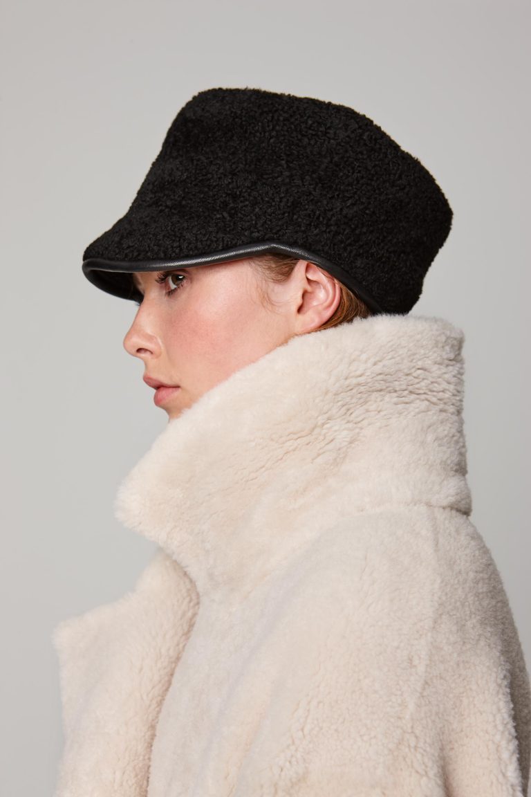 leather trimmed black shearling cap - women | gushlow and cole - cell image 2