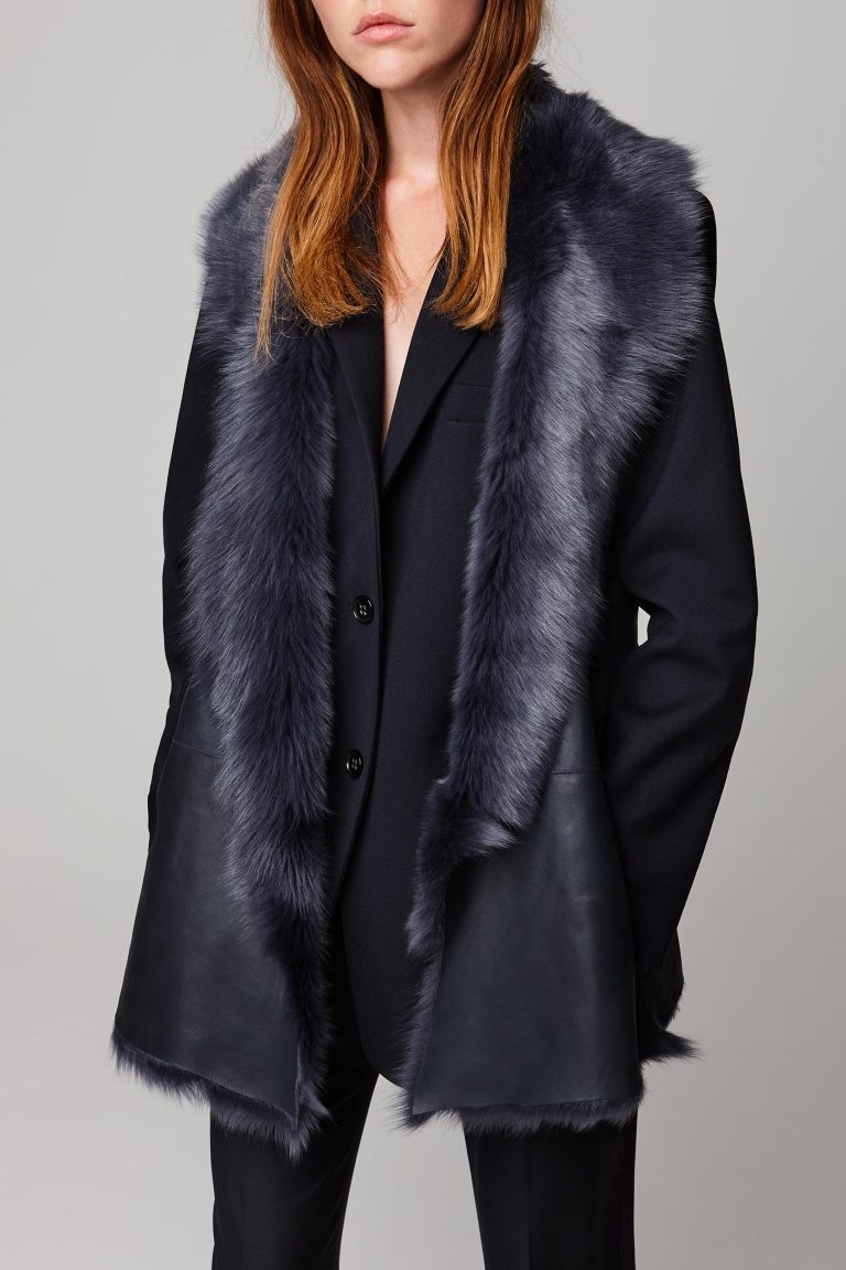 mid length mixed texture navy shearling gilet - women | gushlow and cole - cell image 4