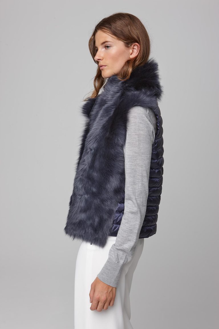 shearling and down gilet in navy - women | gushlow and cole - cell image 2