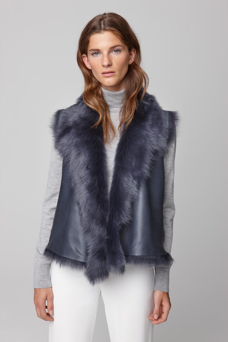 shearling and down gilet in navy - women | gushlow and cole - cell image 4