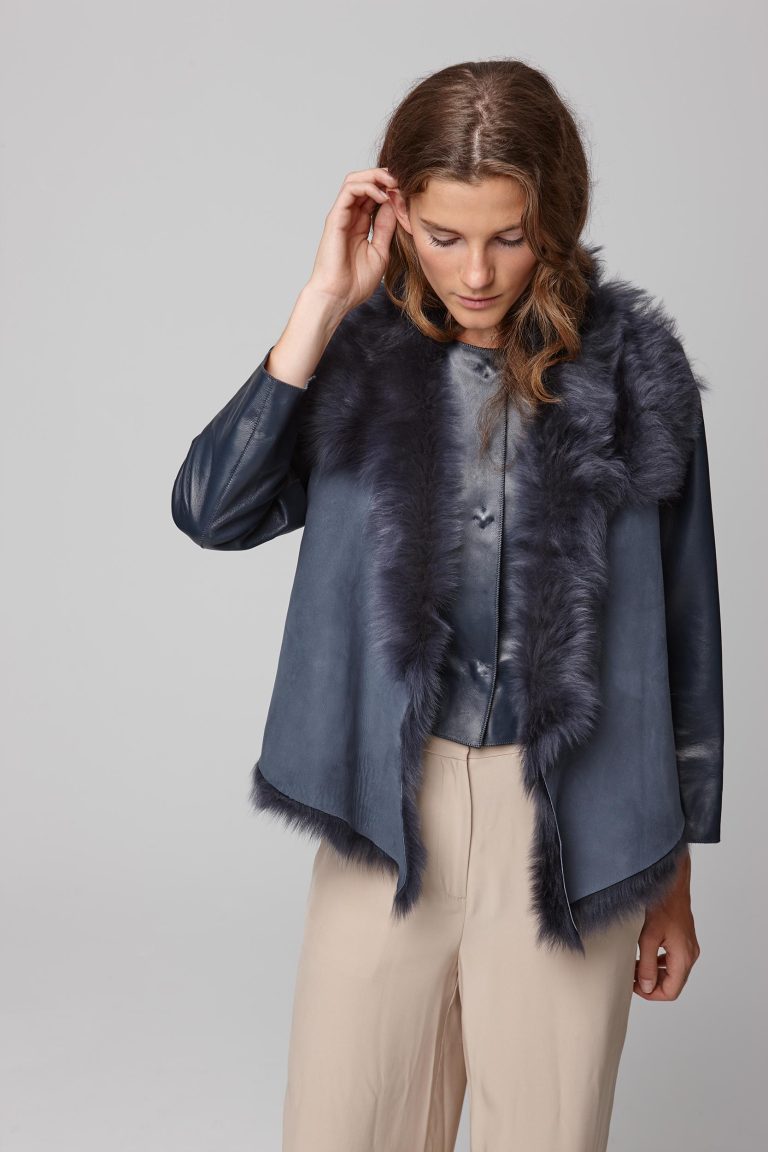 shearling and hand knit gilet in navy - women | gushlow and cole - cell image 6