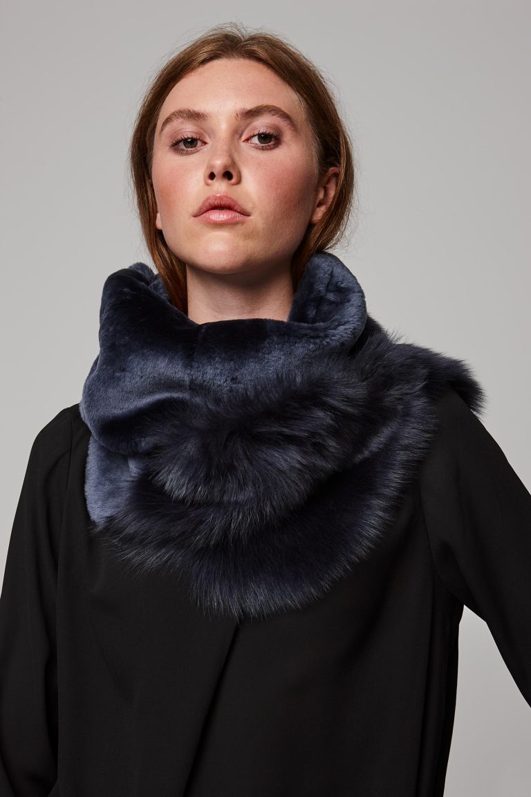 navy shearling baby mixed texture scarf - women | gushlow and cole - cell image 2