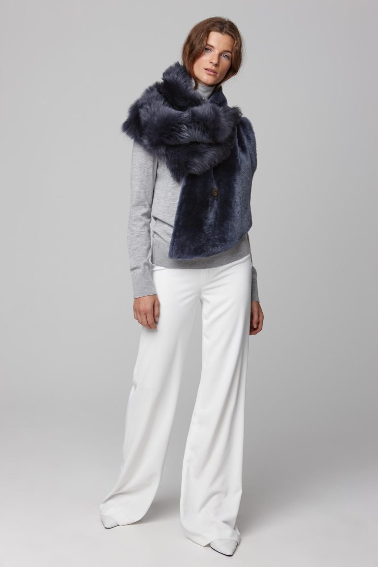 shearling double shawl scarf in navy - women | gushlow and cole - cell image 2