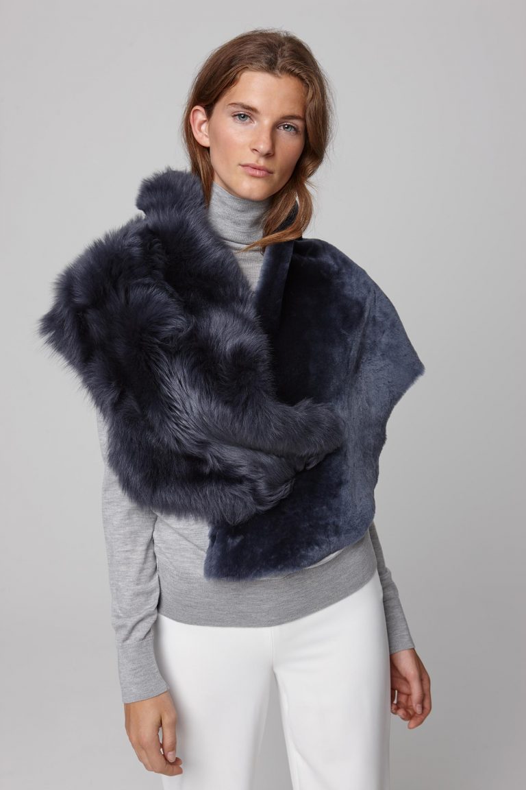 shearling double shawl scarf in navy - women | gushlow and cole - cell image 1