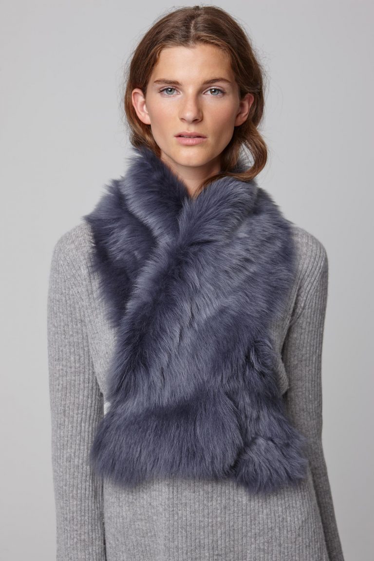 navy shearling shawl scarf with leather tie - women | gushlow and cole - cell image 4