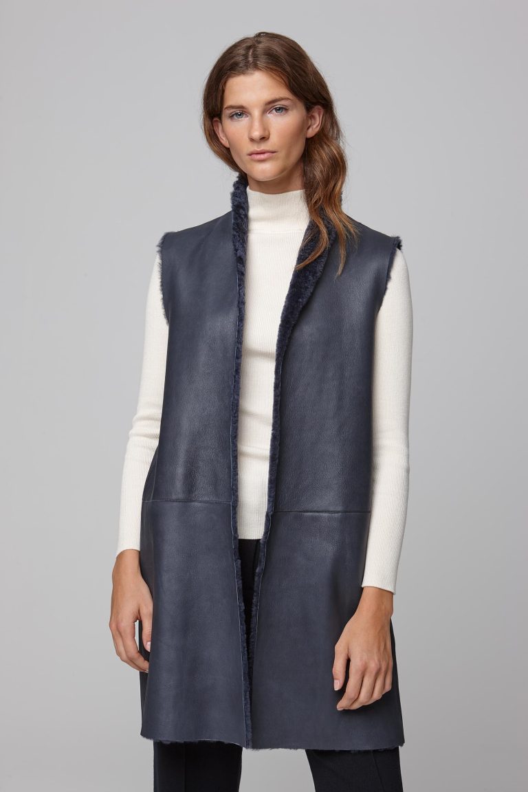 stand collar navy shearling gilet - women | gushlow and cole - cell image 6