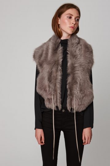 taupe shearling shawl scarf with leather tie - women | gushlow and cole - cell image 3