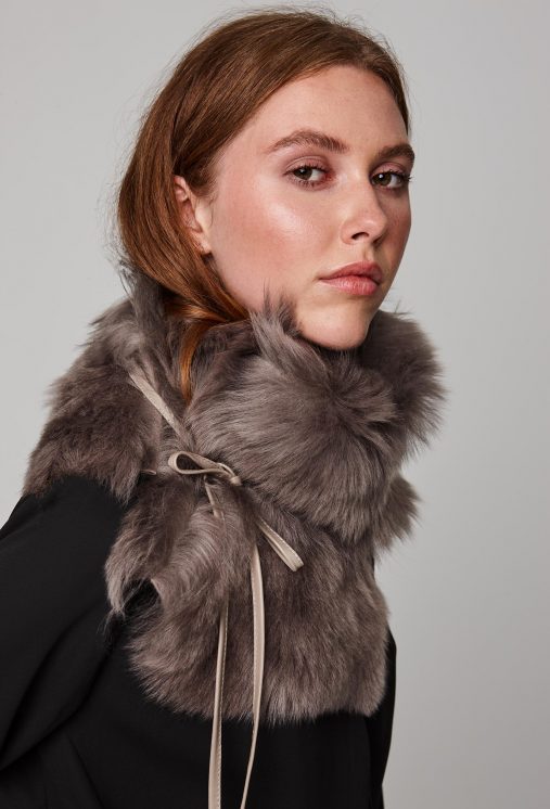 Shearling Shawl Scarf in Taupe | Women | Gushlow & Cole