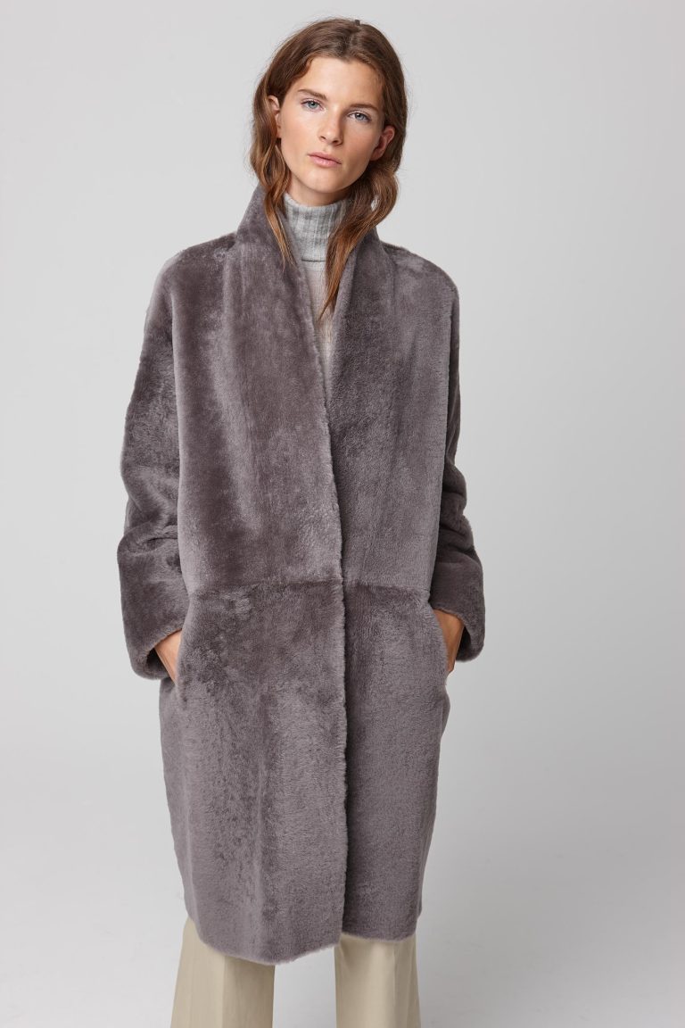 ultra soft stand collar grey shearling coat - women | gushlow and cole - cell image 3